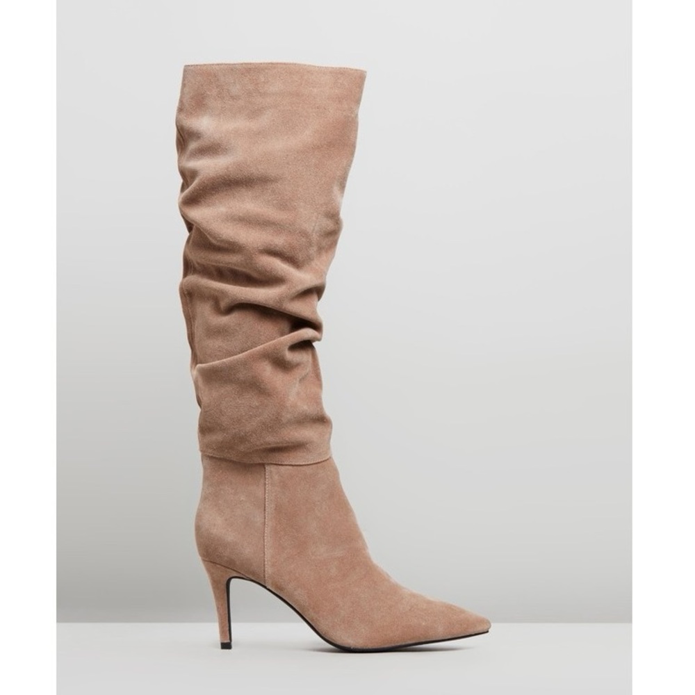 NIB REVOLVE Sol Sana Felicia Tall Slouch Boot in Tobacco Suede Taupe - Size 38/8